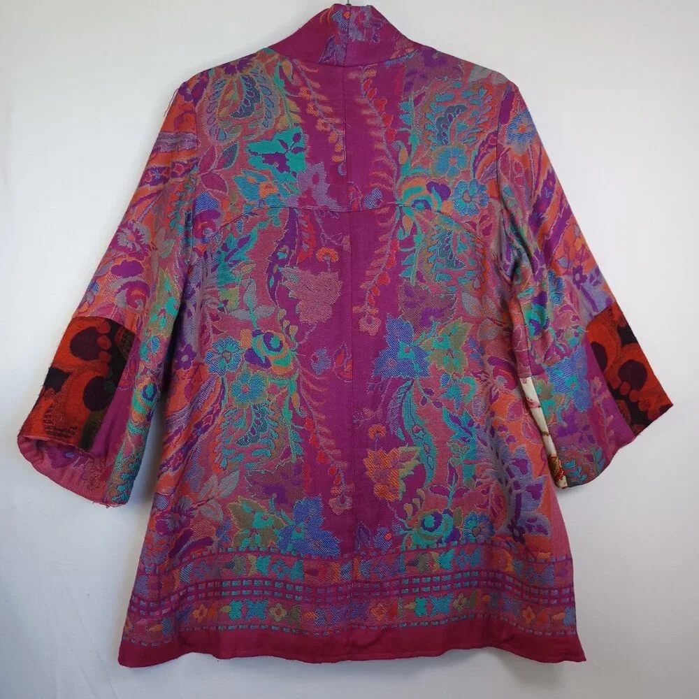 Soft Surroundings Jacket Pink Paisley Patchwork Boho Embroidered Womens Small‎